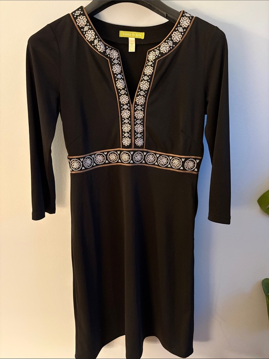 Sigrid Olsen Dresses & Skirts - Sigrid Olsen Black Embroidered Trim Long Sleeve Dress